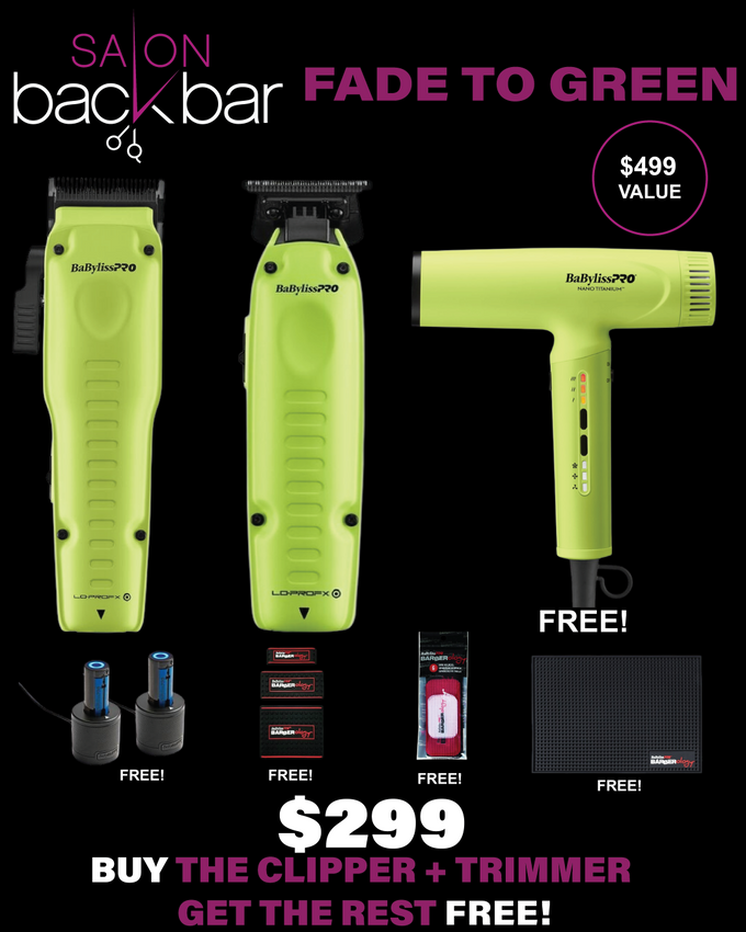 BaBylissPRO LO-PROFX Neon Green Clipper & Trimmer Combo Deal – Free Nano Titanium Dryer + Bonus Kit ($499 Value for $299)