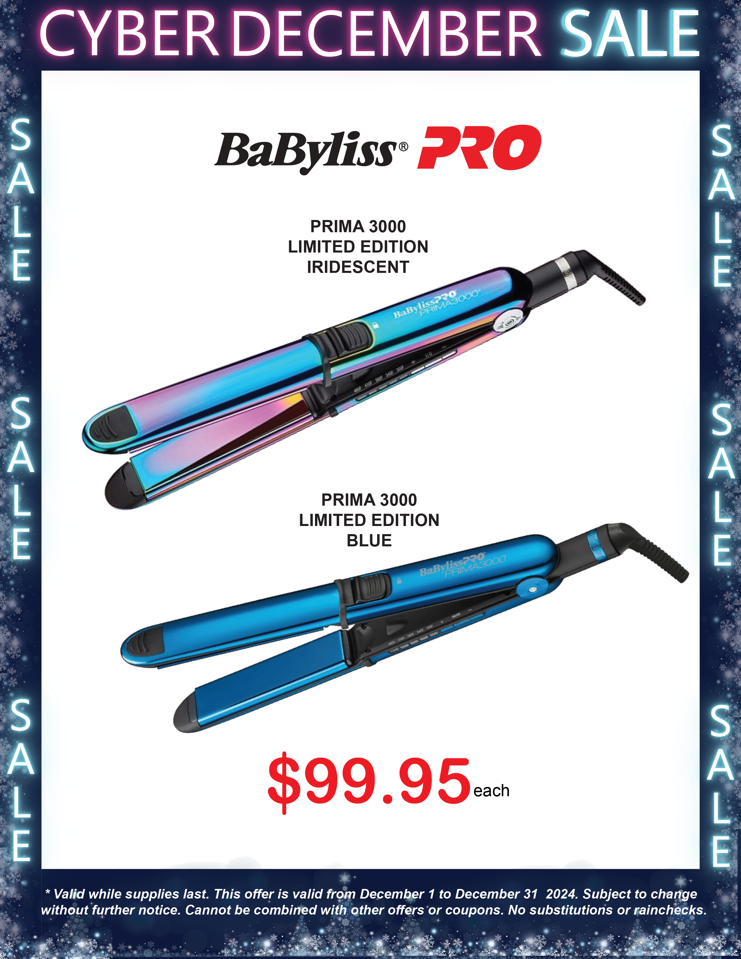 Cyber December Sale Babyliss PRO Limited Edition Prima 3000 Blue or Iridescent Only 99.95 Each