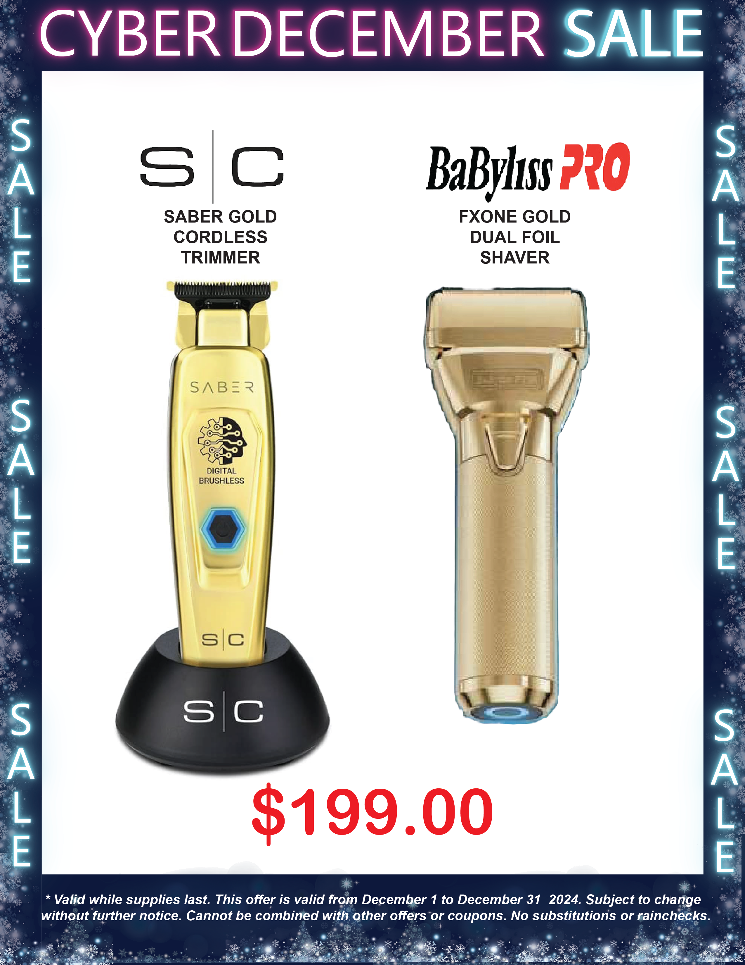 Cyber December Sale Babyliss PRO FXOne Gold Dual Foil Shaver Stylecraft Saber Gold Cordless Trimmer Only 199