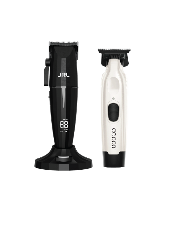 hair clipper and trimmer, one black and one white, on a white background