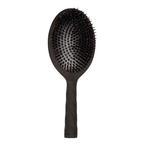 Black paddle hairbrush on a white background
