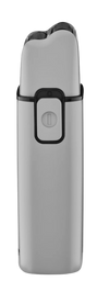Gray electronic device with black accents on a white background