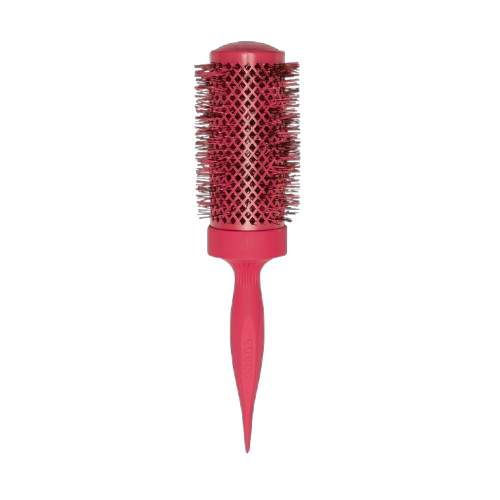 Red hairbrush with a pointed handle on a white background