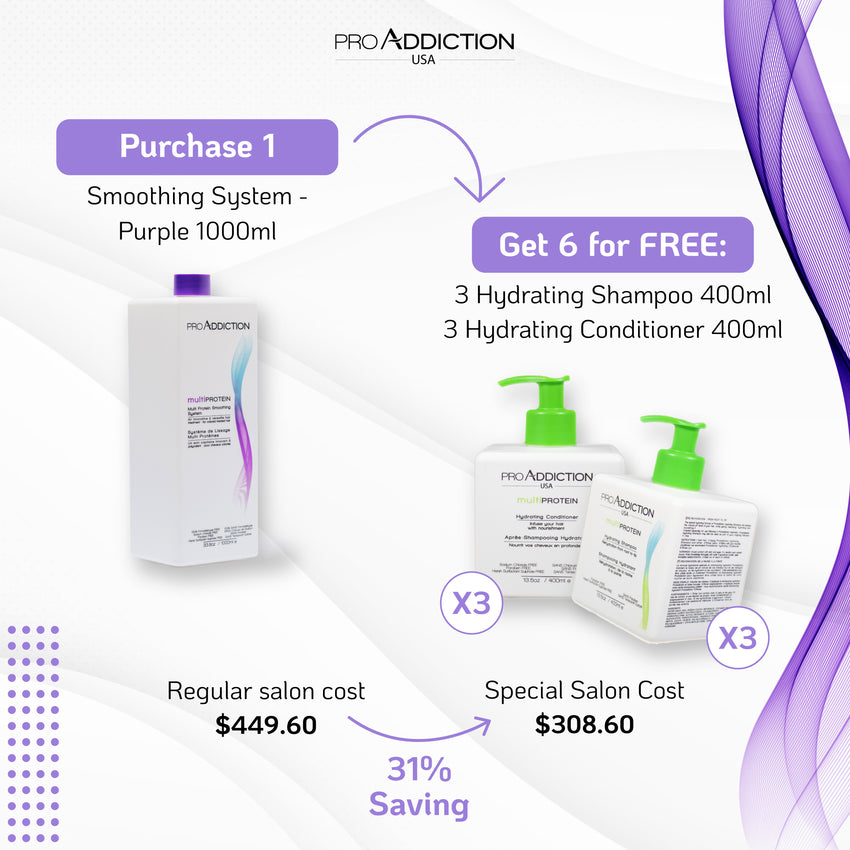 Pro Addiction Smoothing System Purple 1000ml: Get 6 FREE Shampoo & Conditioner