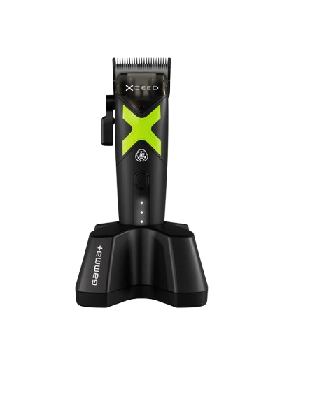 Black grooming tool with green 'X' logo on a white background