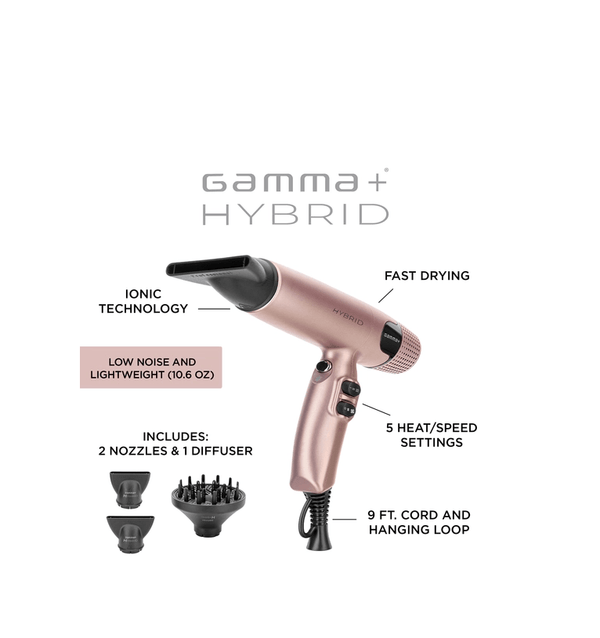 Hybrid Professional Hair Dryer Lightweight 10.6 oz, Ionic Technology GP102G