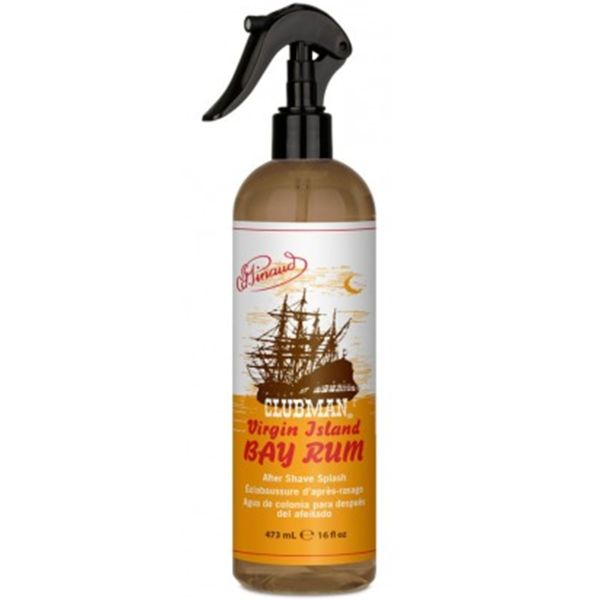 Bottle of Virgin Island Bay Rum with a ship illustration on a white background
