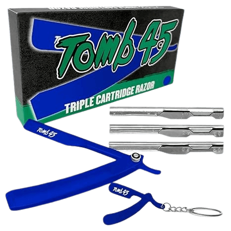 Tomb 45 Triple Cartridge Razor Holder | Disposable Razor Safety Handle For Barbers | 100% Metal Grip & 3 Adjustable Blade Exposure Options For Shaving