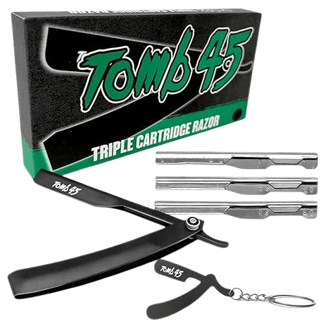 Tomb 45 Triple Cartridge Razor Holder | Disposable Razor Safety Handle For Barbers | 100% Metal Grip & 3 Adjustable Blade Exposure Options For Shaving