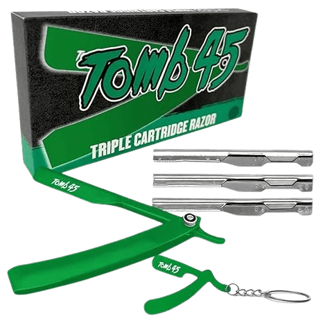 Tomb 45 Triple Cartridge Razor Holder | Disposable Razor Safety Handle For Barbers | 100% Metal Grip & 3 Adjustable Blade Exposure Options For Shaving