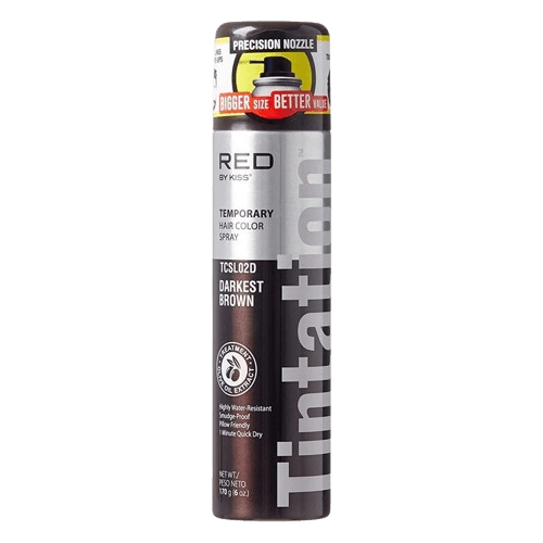 RED by Kiss Tintation Temporary Hair Color Spray, Instant Gray Root Cover Up, Water-Resistant, Smudge-Proof, Easy Wash Out, Hairline & Barber Touch-Up, Quick Dry (Darkest Brown)