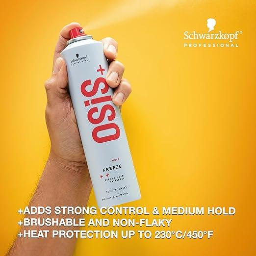 Schwarzkopf OSiS+ Freeze Medium Hold Hairspray | All Day and Shine Heat Humidity Protection 8.75 Oz