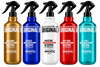 Five spray bottles of Immortal Reserve Eau de Cologne aftershaves in different colors: gold, blue, white, red, and teal, arranged side by side on a white background.