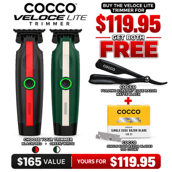 Cocco Veloce Lite Cordless Hair Trimmer & Folding Razor + Single Edge Razor Blade Set