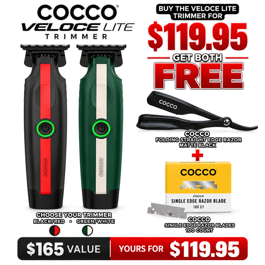 Cocco Veloce Lite Cordless Hair Trimmer & Folding Razor + Single Edge Razor Blade Set