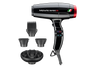 BaBylissPRO RAPIDO 3D hair dryer in black with a red and green accent, shown with four black styling attachments on a plain white background.