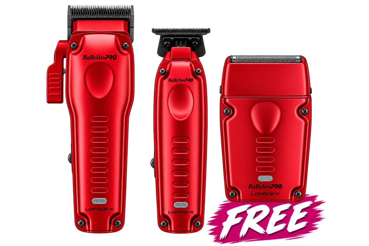 BaBylissPRO Limited Edition Metallic Red Lo-PROFX Compact Clipper, Trimmer & Foil Shaver Set