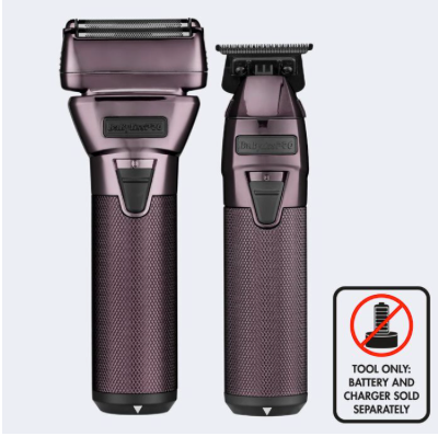 BaBylissPRO fxone lo pro purple electric trimmer and double foil shaver set with tool only warning sign 