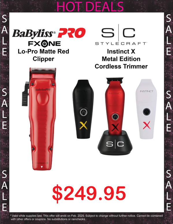 Babyliss Pro FXone Lo-Pro Matte Red Clipper & Stylecraft InstinctX Metal Edition Cordless Trimmer