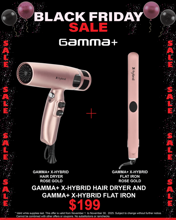 Gamma+ X-Hybrid Rose Gold Hair Dryer + 1" Flat Iron