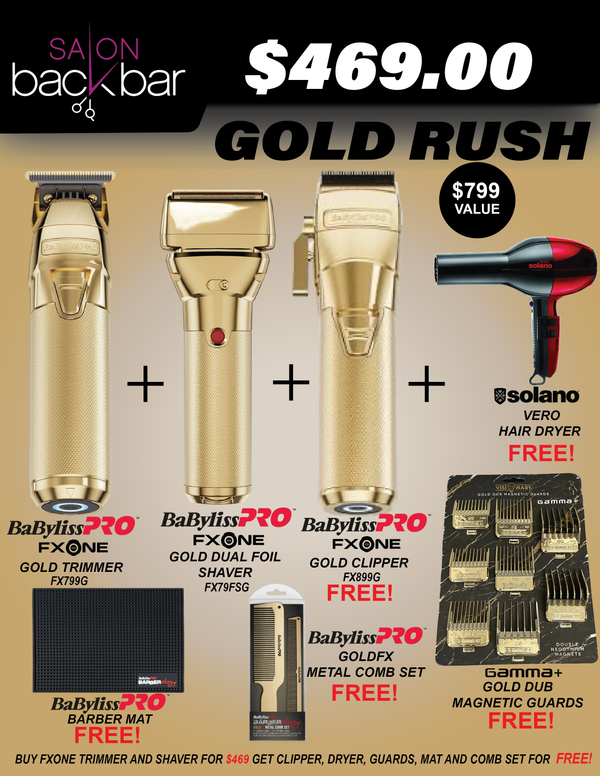 BaBylissPRO FXONE Gold Rush Bundle – Trimmer, Shaver + FREE Clipper, Dryer & Tools (Limited Edition)