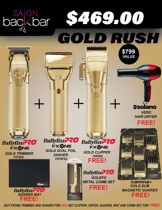 BaBylissPRO FXONE Gold Rush Bundle – Trimmer, Shaver + FREE Clipper, Dryer & Tools (Limited Edition)