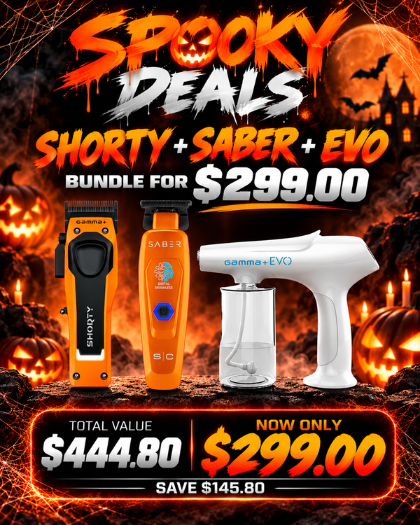 Gamma+ Shorty Clipper + StyleCraft Orange Saber Trimmer & Gamma+ Evo Nano Mister Combo