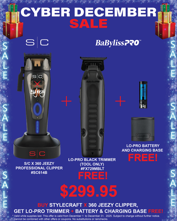 StyleCraft x 360 Jeezy Cordless Clipper & Babyliss Lo Pro FX One Black Trimmer (FX729MBLT) + Charging Base and Battery
