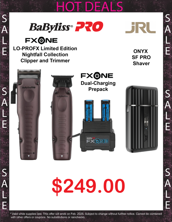 Babyliss PRO Limited Edition Nightfall Collection FXone Lo-Pro Purple Clipper/Trimmer Set + Dual Charging Prepack $ JRL Onyx SF Pro Shaver