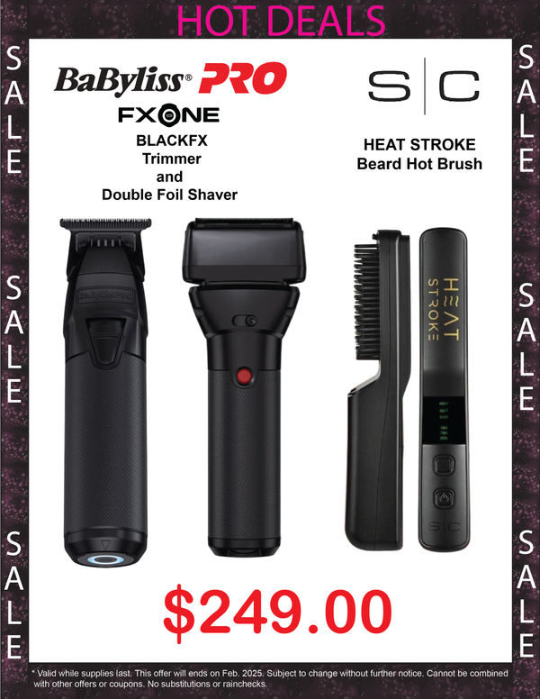 Babyliss PRO FXone BlackFX Trimmer/Double Foil Shaver & Stylecraft Heat Stroke Beard Hot Brush