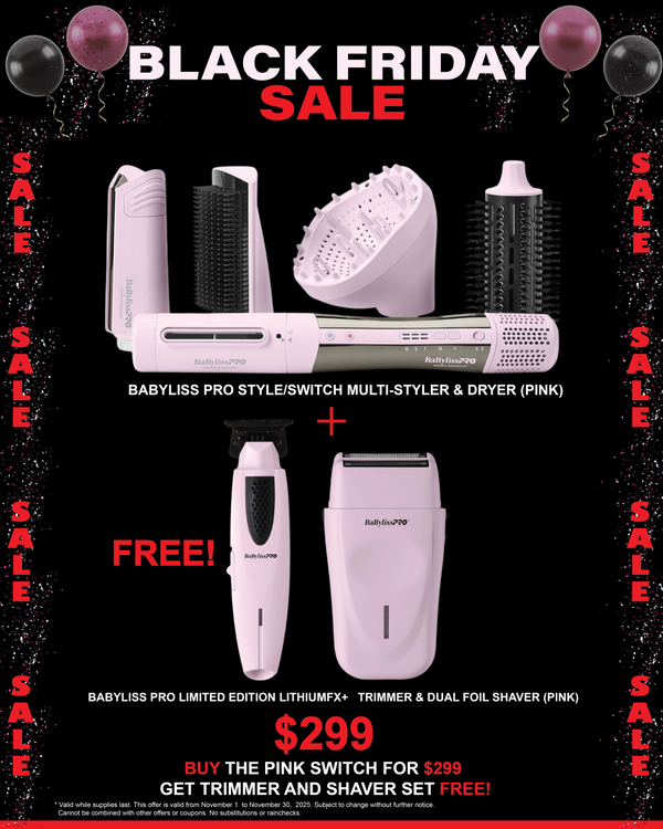 BaBylissPRO LithiumFX+ Pink Trimmer and Double Foil Shaver + StyleSwitch Multi-Styler