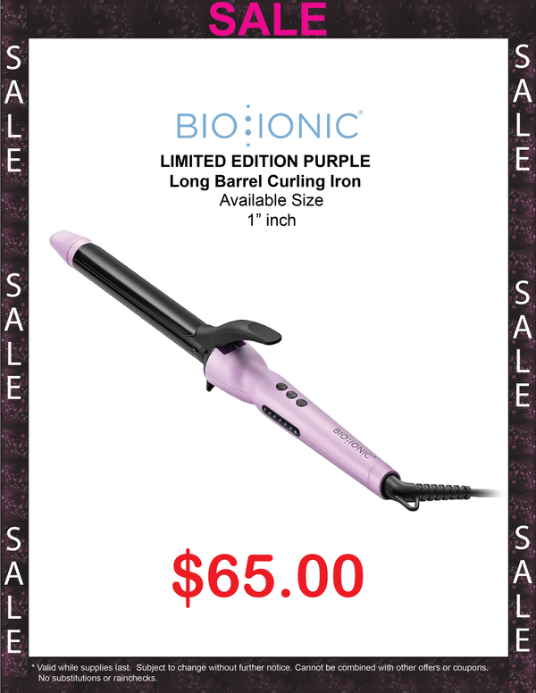 Limited Edition Bio Ionic Purple Long Barrel Curling Iron 1"