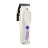 White hair clipper with purple branding on a white background