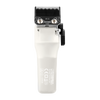 Hair clipper with black top and white handle on a white background