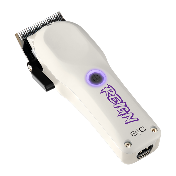 White pro grooming clipper with purple logo on a white background