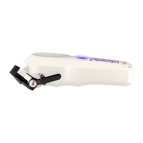 White pro grooming clipper with black switch on a white background