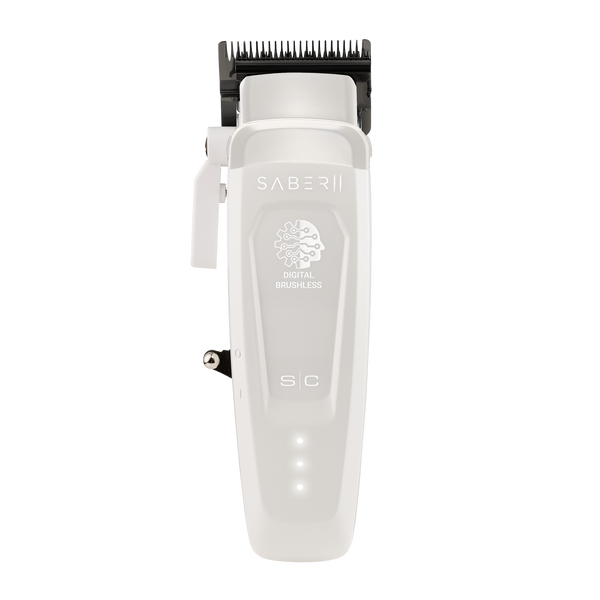 White hair clipper with black accents on a white background