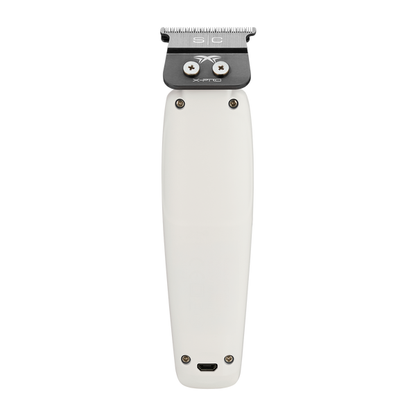 White hair trimmer with black top on a white background