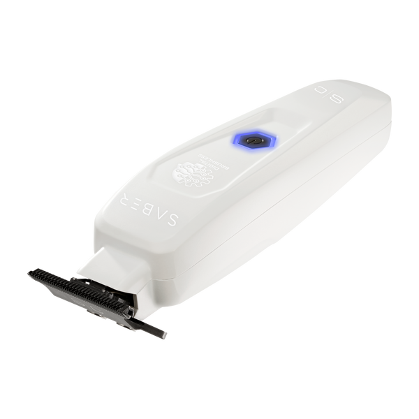 White hair trimmer with 'Saber' brand name on a white background