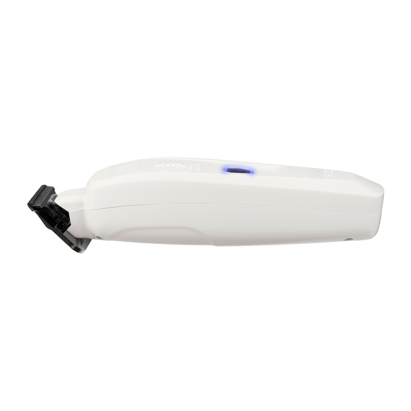 Side angle of white 'Saber' hair trimmer with black component 