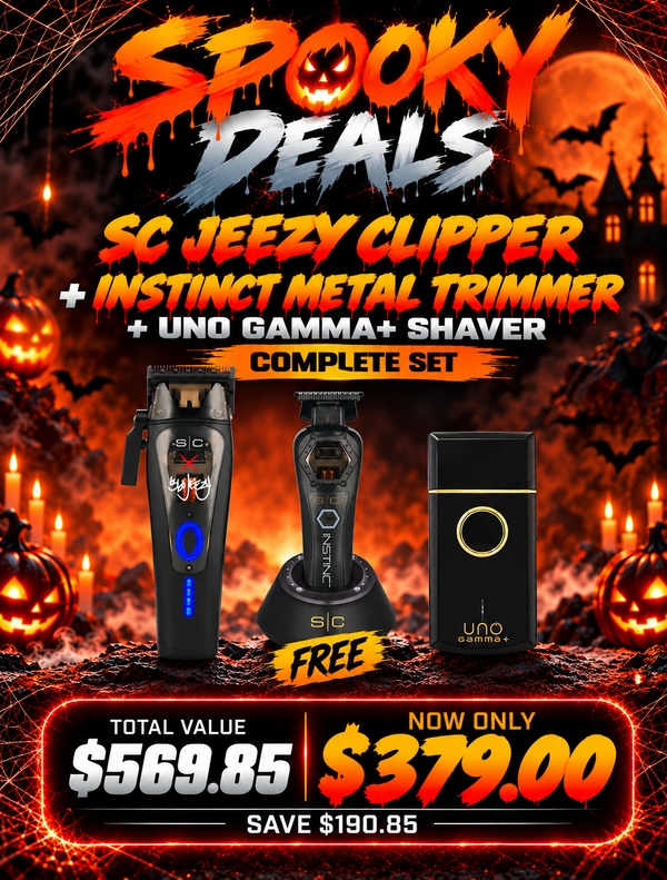 StyleCraft 360 Jeezy Clipper + Instinct Metal Edition Trimmer & Gamma+ Black Uno Single Foil Shaver Bundle