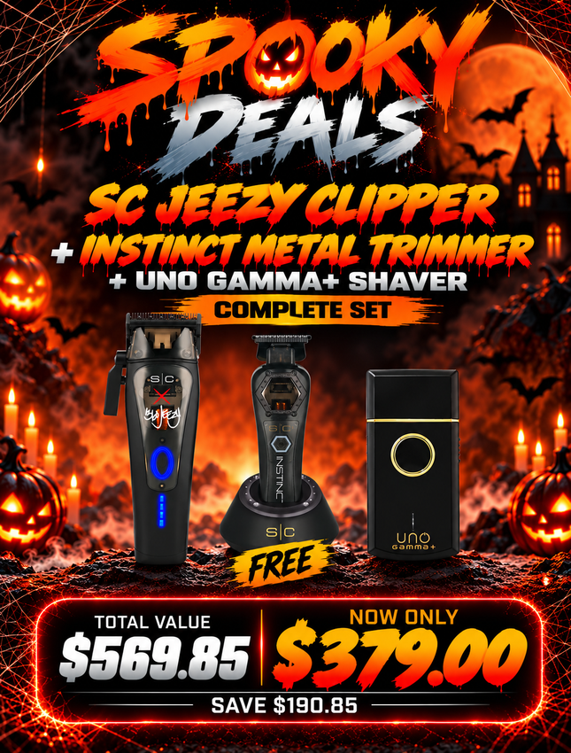 StyleCraft 360 Jeezy Clipper + Instinct Metal Edition Trimmer & Gamma+ Black Uno Single Foil Shaver Bundle