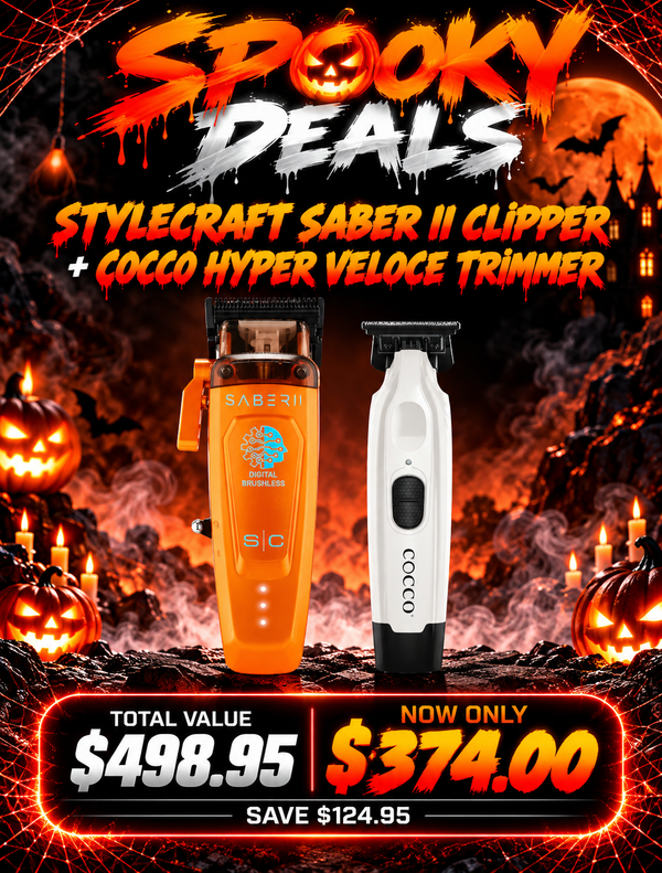 StyleCraft Saber 2 Clipper & Cocco White Hyper Veloce Trimmer Combo