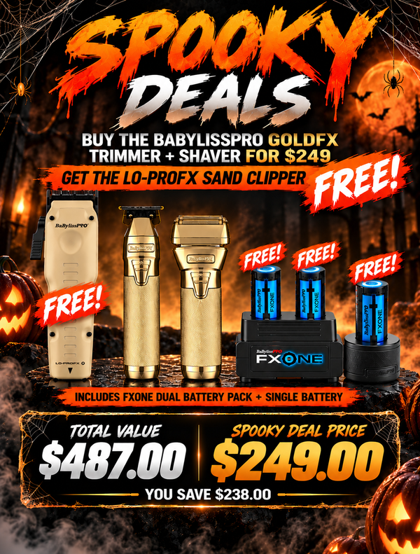 BaBylissPRO FXONE Lo-Pro Clipper + GoldFX Trimmer & Foil Shaver Bundle w/ FREE Batteries