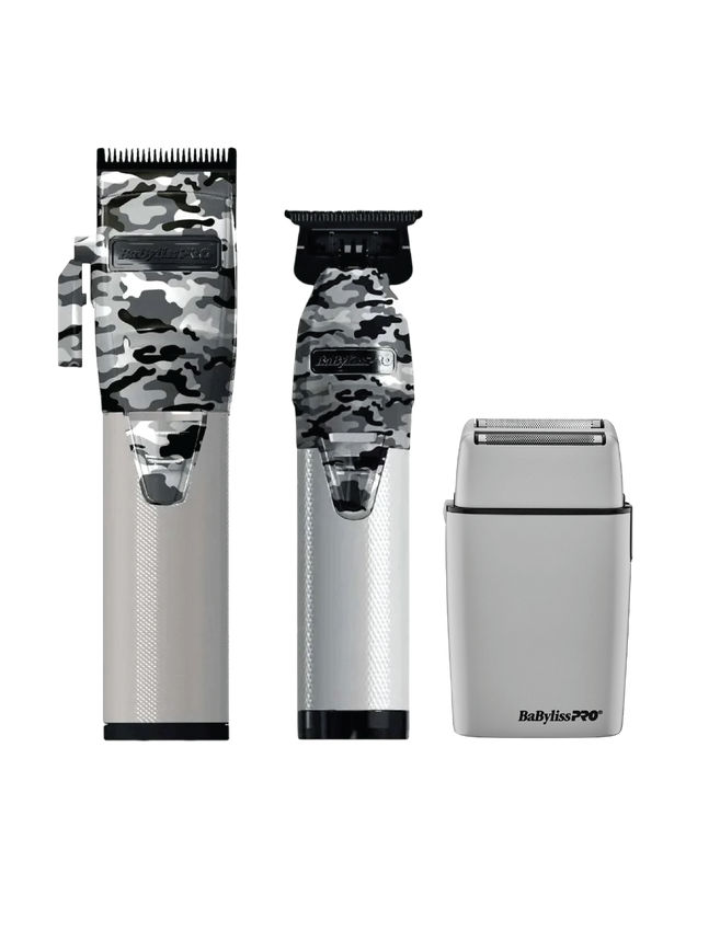 BaBylissPRO Camo Clipper & Trimmer Set + FOILFX02 Double-Foil Shaver Bundle – Limited Edition (FXHOLPK2CAM + FXFS2GY)