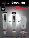 Set of salon hair cutting tools with promotional pricing on a dark background