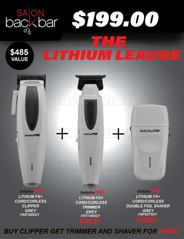 Set of salon hair cutting tools with promotional pricing on a dark background