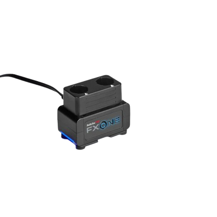 Black electronic device with 'FX ONE' branding on a white background