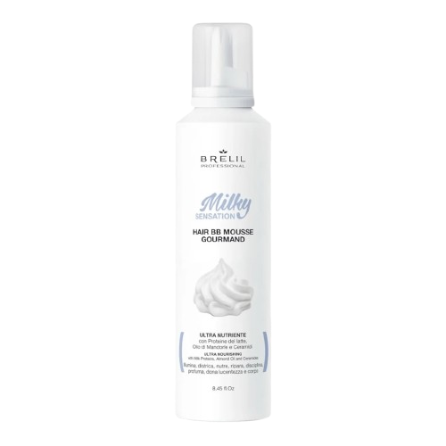 Brelil Milky Sensation hair mousse bottle on a white background