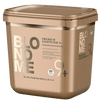A container of Schwarzkopf BlondeMe Bond Enforcing Premium Lightener 9+ in a gold-colored package.
